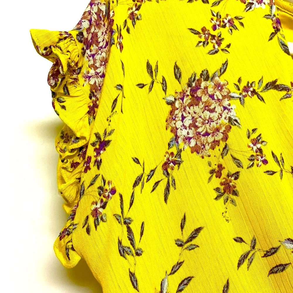 Staccato Yellow Surplice Smocked Waist Floral Print Blouse - Picture 9 of 16